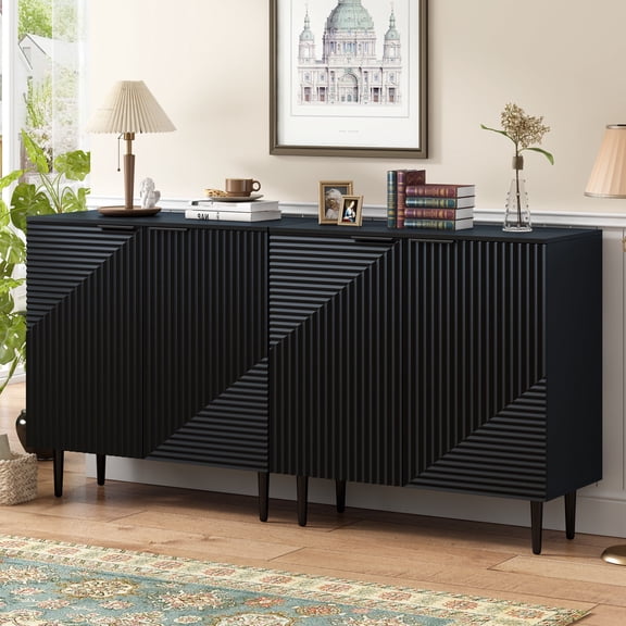 GDF Studio Modern Geometric Design Side Cabinets with Adjustable Shelves and Spacious Storage, Black, Set of 2