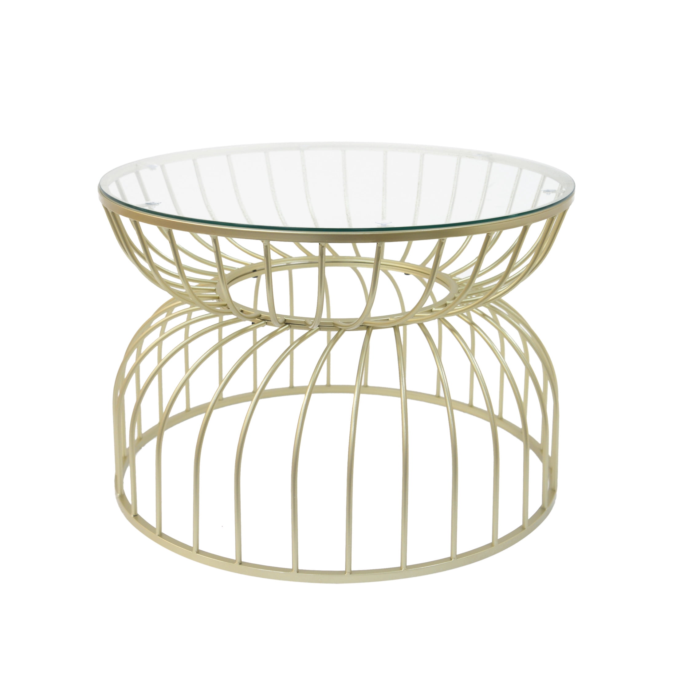 GDF Studio Modern Gold Metal Coffee Table with Clear Tempered Glass Top ...