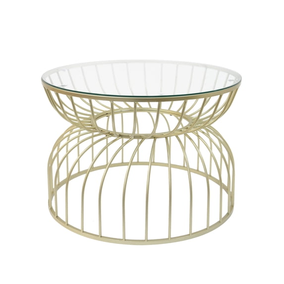 GDF Studio Modern Gold Metal Coffee Table with Clear Tempered Glass Top