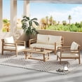 thumbnail image 1 of GDF Studio Modern Outdoor Patio Conversation Set,  4 Seat Sofa Set with Coffee Table, Solid Wood Frame, Beige Cushions, 1 of 2
