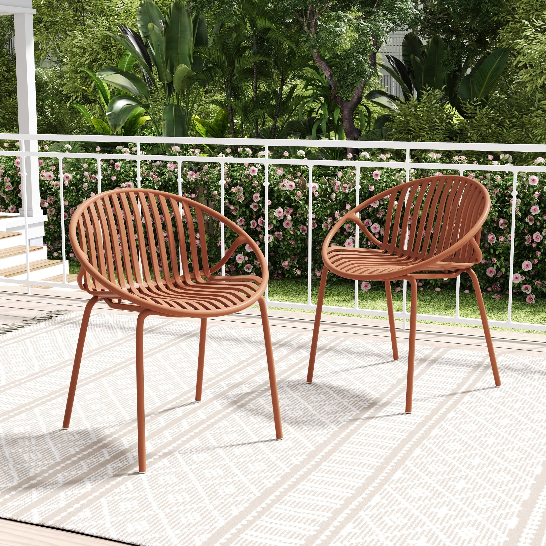 Christopher Knight Home Minimalist Plastic Outdoor Folding Dining Chairs, Metal Legs, Orange, Set of 2