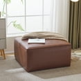 thumbnail image 1 of GDF Studio Modern PU Square Ottoman, Dense Foam Padding, Light Brown, 1 of 6