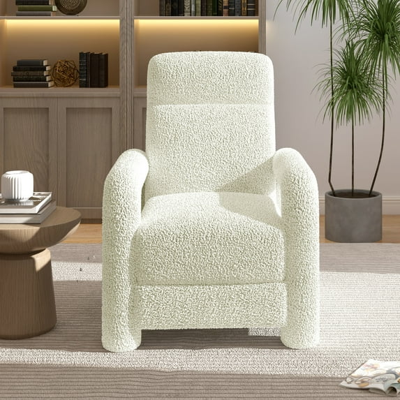 GDF Studio Modern Push Back Recliner Chair with Teddy Fleece Upholstery, Adjustable Positions, Anti-Slip Legs, Beige