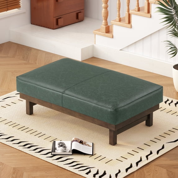 GDF Studio Modern Upholstered Cocktail Ottoman Bench with PU Cushion Top, Green