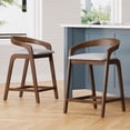thumbnail image 1 of GDF Studio Modern Upholstered Counter Stools, Ergonomic Design, Solid Wood Frame, Light Gray+Walnut, Set of 2, 1 of 2