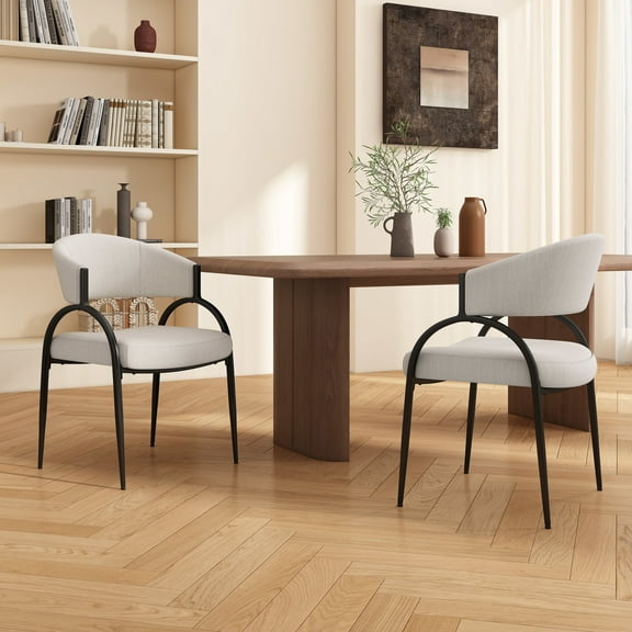 GDF Studio Modern Upholstered Dining Chair with Metal Legs, Set of 2, Beige