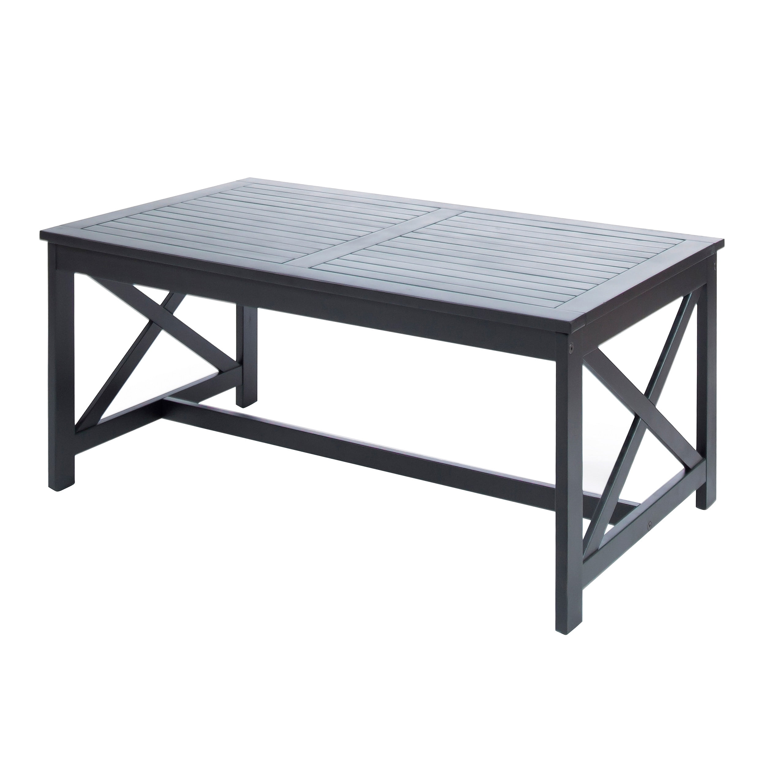 Black Acacia Wood Outdoor Rectangle Coffee Table