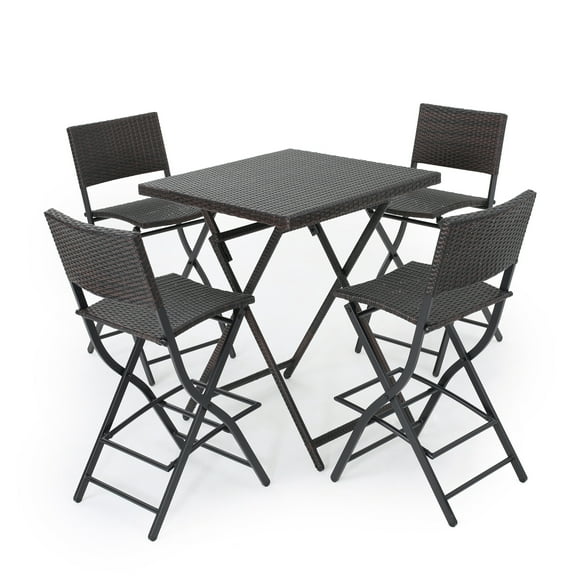 GDF Studio Monteria Outdoor Wicker Folding 5 Piece Bar Set, Multibrown