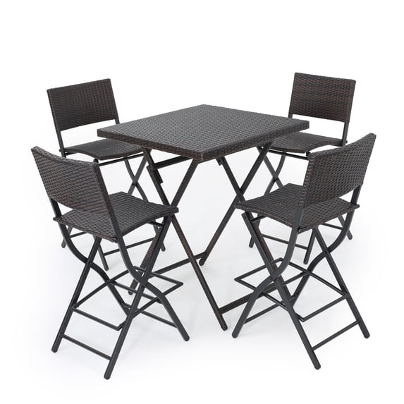 GDF Studio Monteria Outdoor Wicker Folding 5 Piece Bar Set, Multibrown