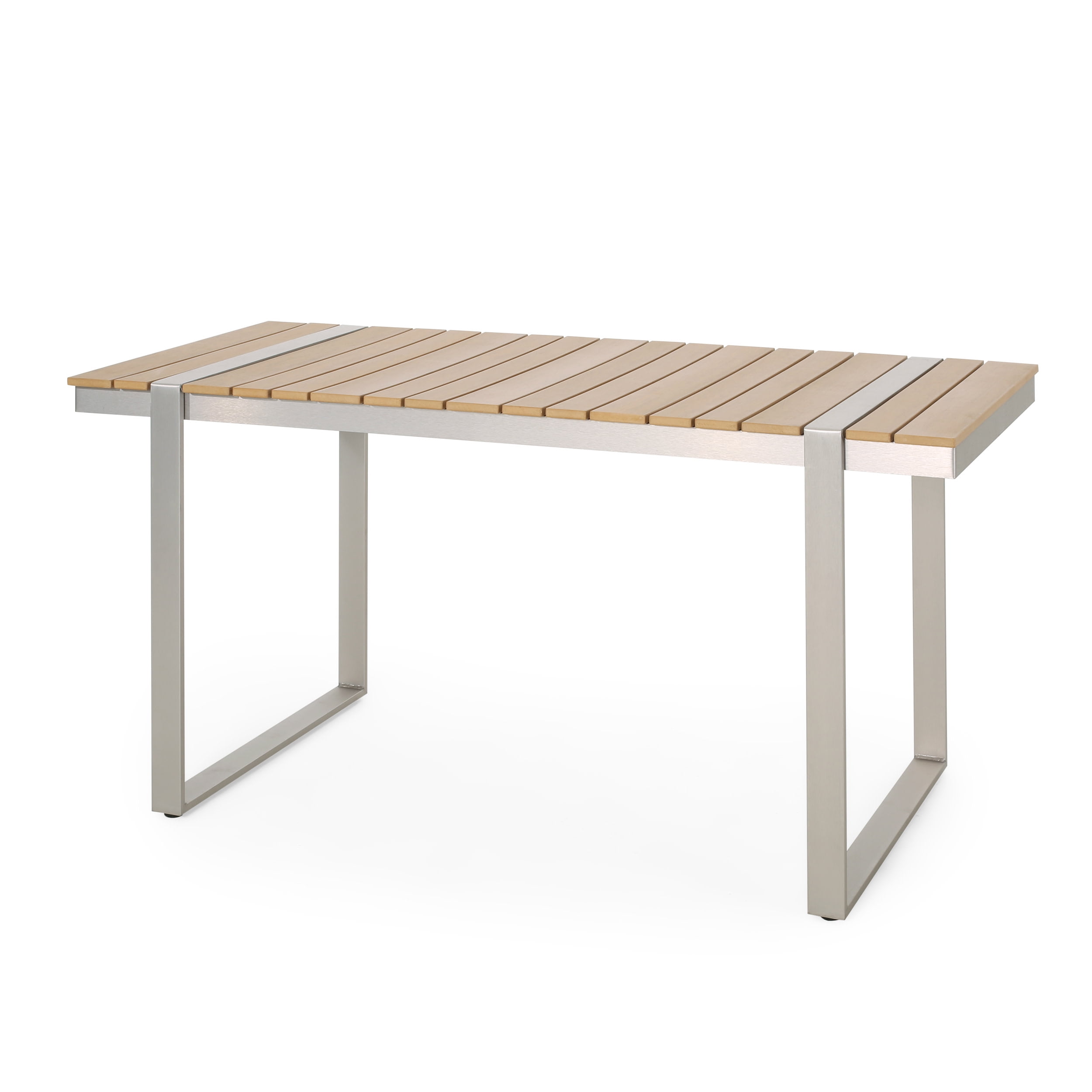 Silver and Natural Faux Wood Outdoor Rectangular Dining Table