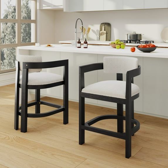 GDF Studio Morden Counter Stool Set with Curved Wood Backrest, Set of 2, Black