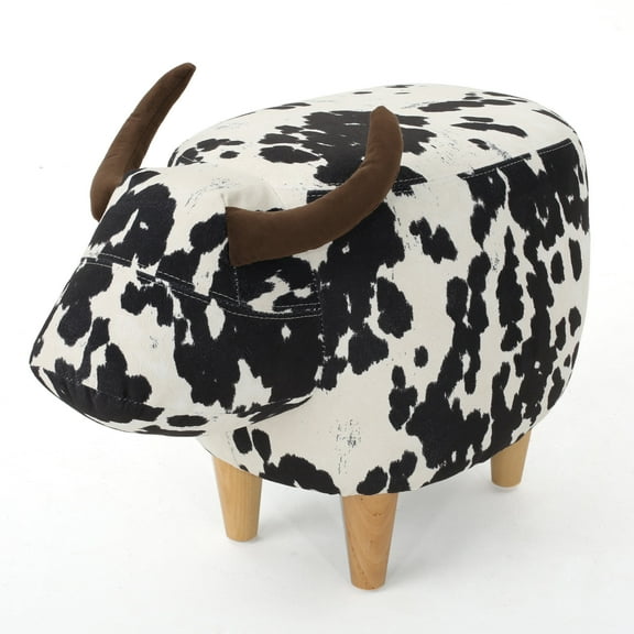 GDF Studio Moria Modern Velvet Cow Ottoman, Black and White