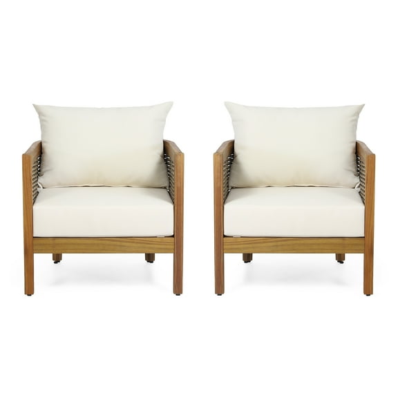 GDF Studio Morrow Cushioned Acacia Wood Outdoor Lounge Chair - Set of 2 - Beige