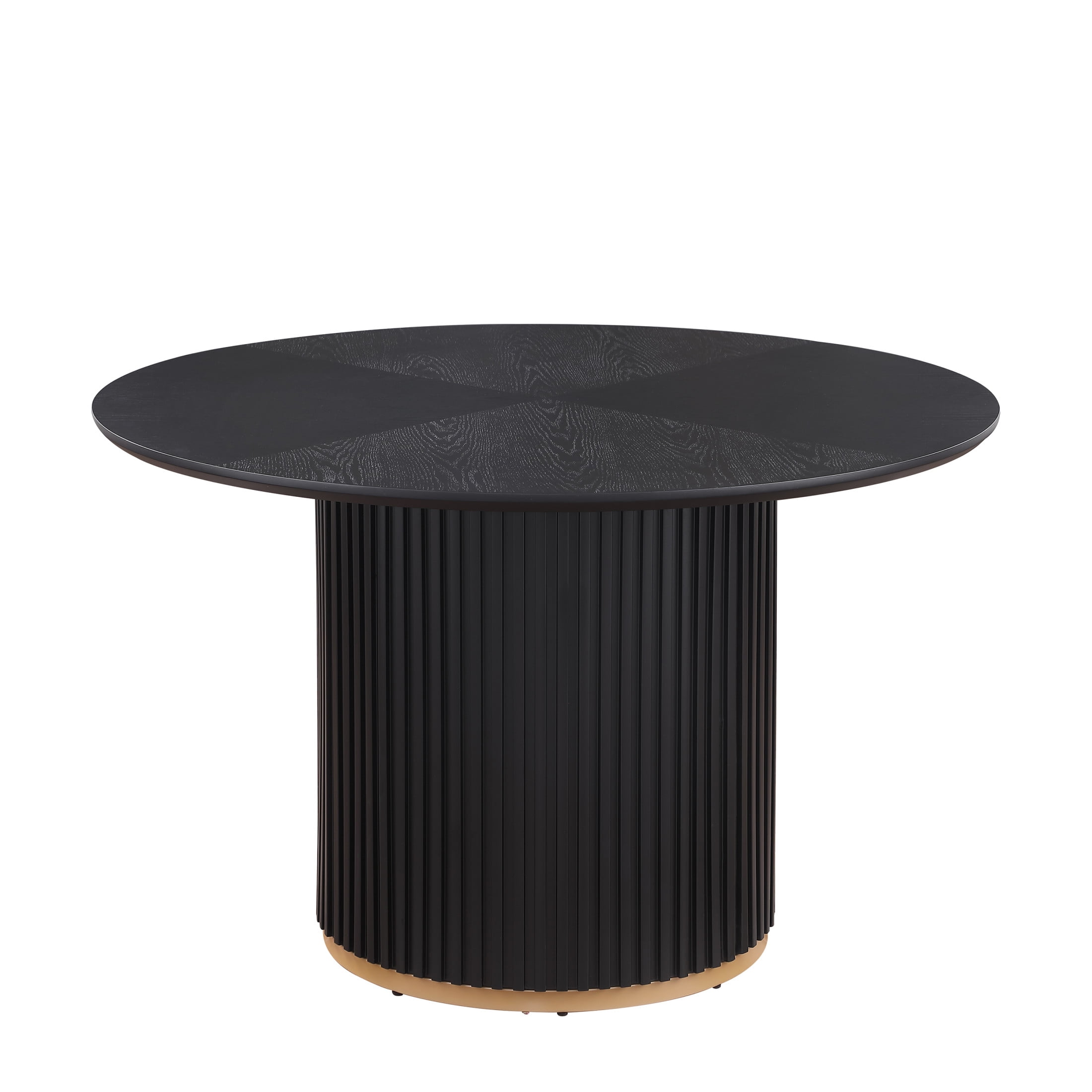 Black Wood Round Pedestal Dining Table with Gold Base, 47.3 in