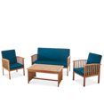 thumbnail image 1 of GDF Studio Navan Outdoor Acacia Wood 4 Seater Chat Set with Cushion, Dark Teal and Brown, 1 of 10