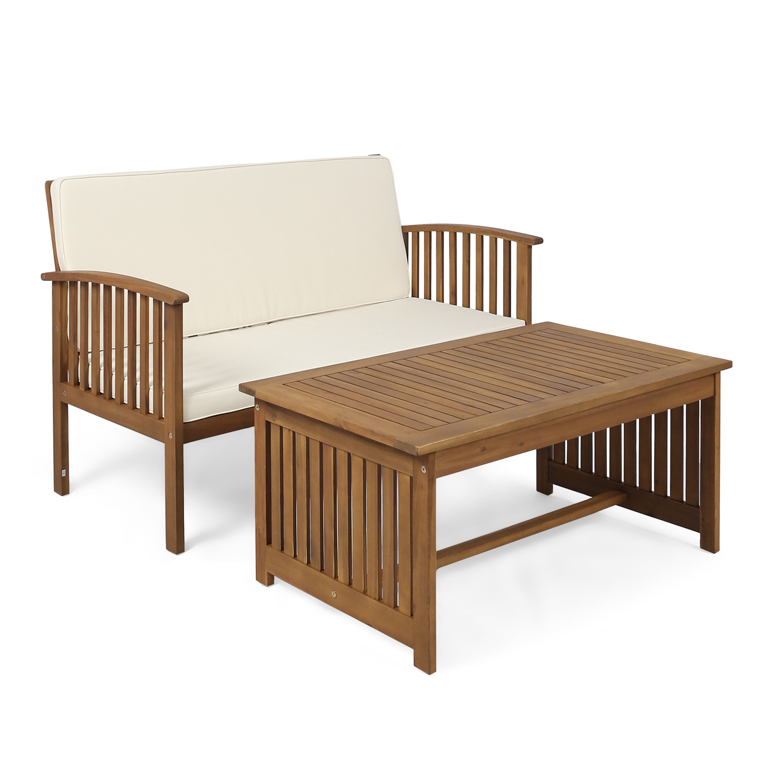 GDF Studio Navan Outdoor Acacia Wood Loveseat and Coffee Table Set