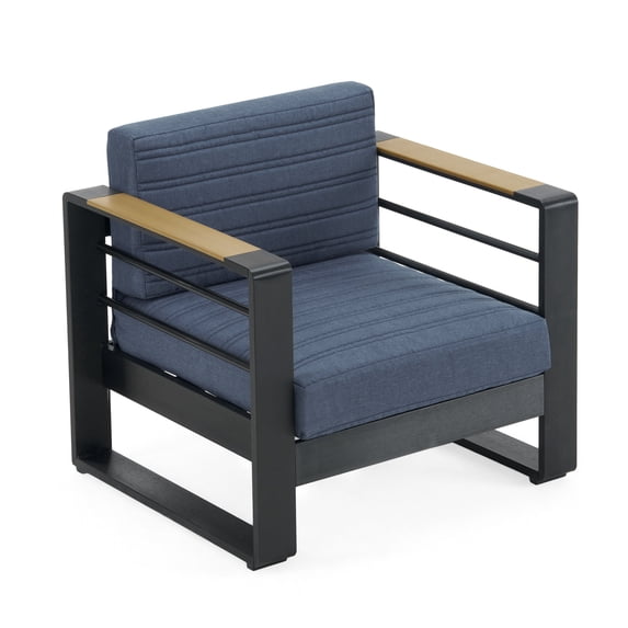 GDF Studio Neffs Stylish Aluminum Frame Club Chair with Blue Cushions