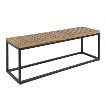 GDF Studio Newcastle Outdoor Acacia Wood Bench, Teak and Black