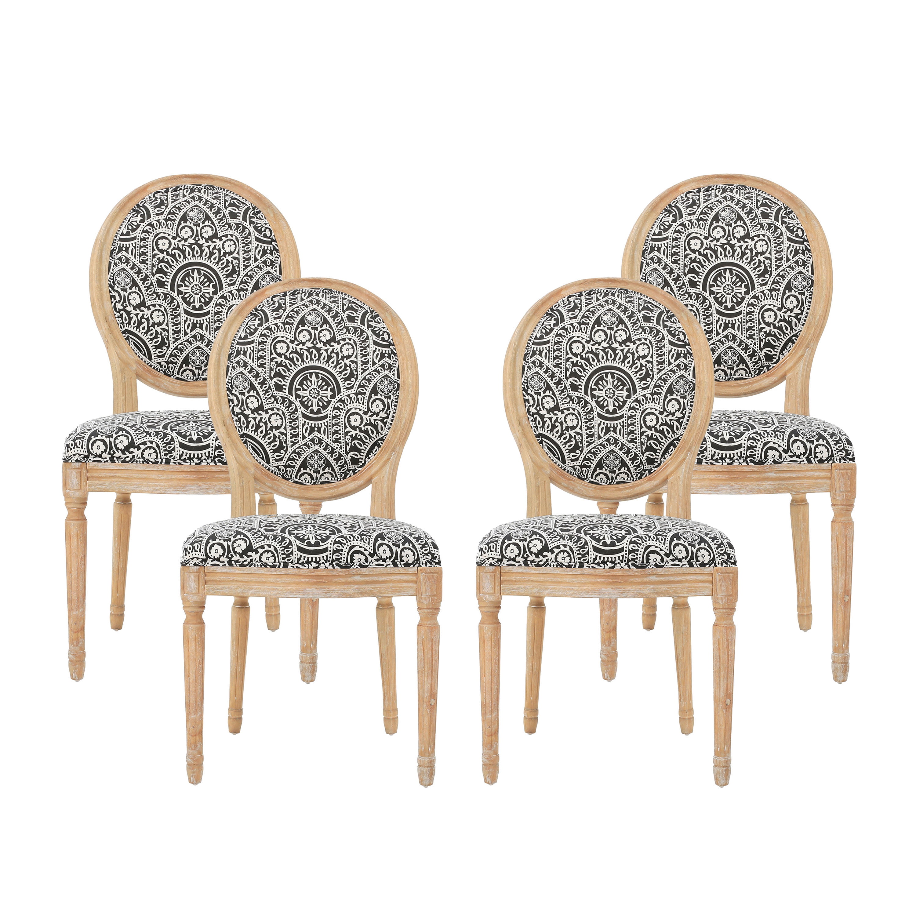 GDF Studio Newman French Country Fabric Dining Chairs Set of 4