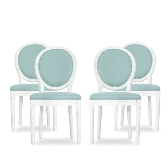 GDF Studio Newman French Country Fabric Dining Chairs, Set of 4, Light Blue and White