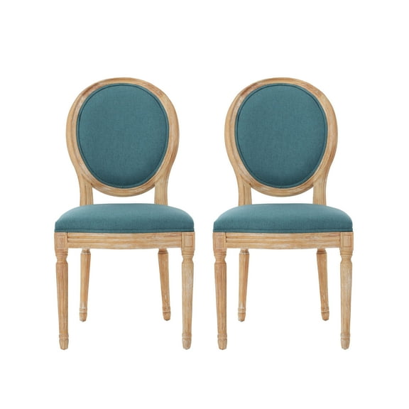 GDF Studio Newman French Country Upholstered Dining Chairs, Set of 2, Dark Teal Fabric and Natural