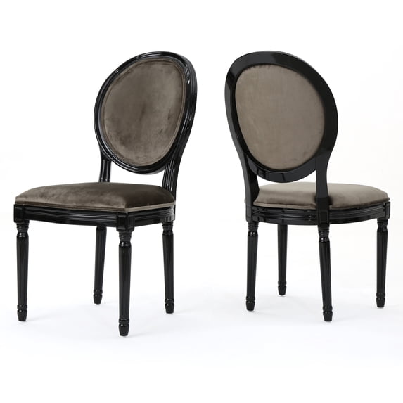 GDF Studio Newman French Country Upholstered Dining Chairs, Set of 2, Gray Velvet and Gloss Black