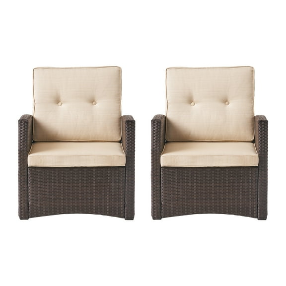 GDF Studio Nikki Outdoor Wicker Club Chairs with Cushions, Set of 2, Dark Brown and Beige