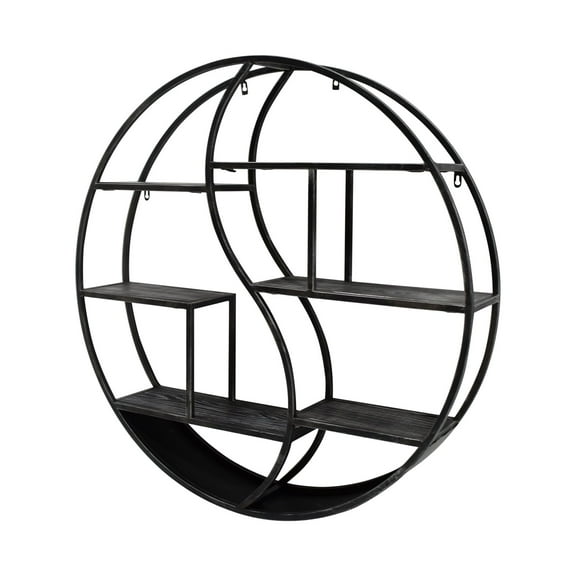 GDF Studio Nisika Industrial Fir Wood Hanging Circular Wall Shelf, Gray and Pewter