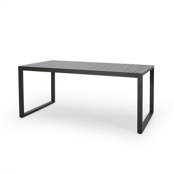 GDF Studio Noah Outdoor Aluminum Rectangular Dining Table Black, 6 Person
