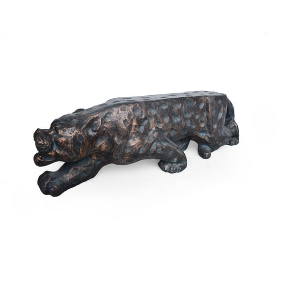 GDF Studio Nolene Outdoor Cast Stone Leopard Bench, Antique Copper