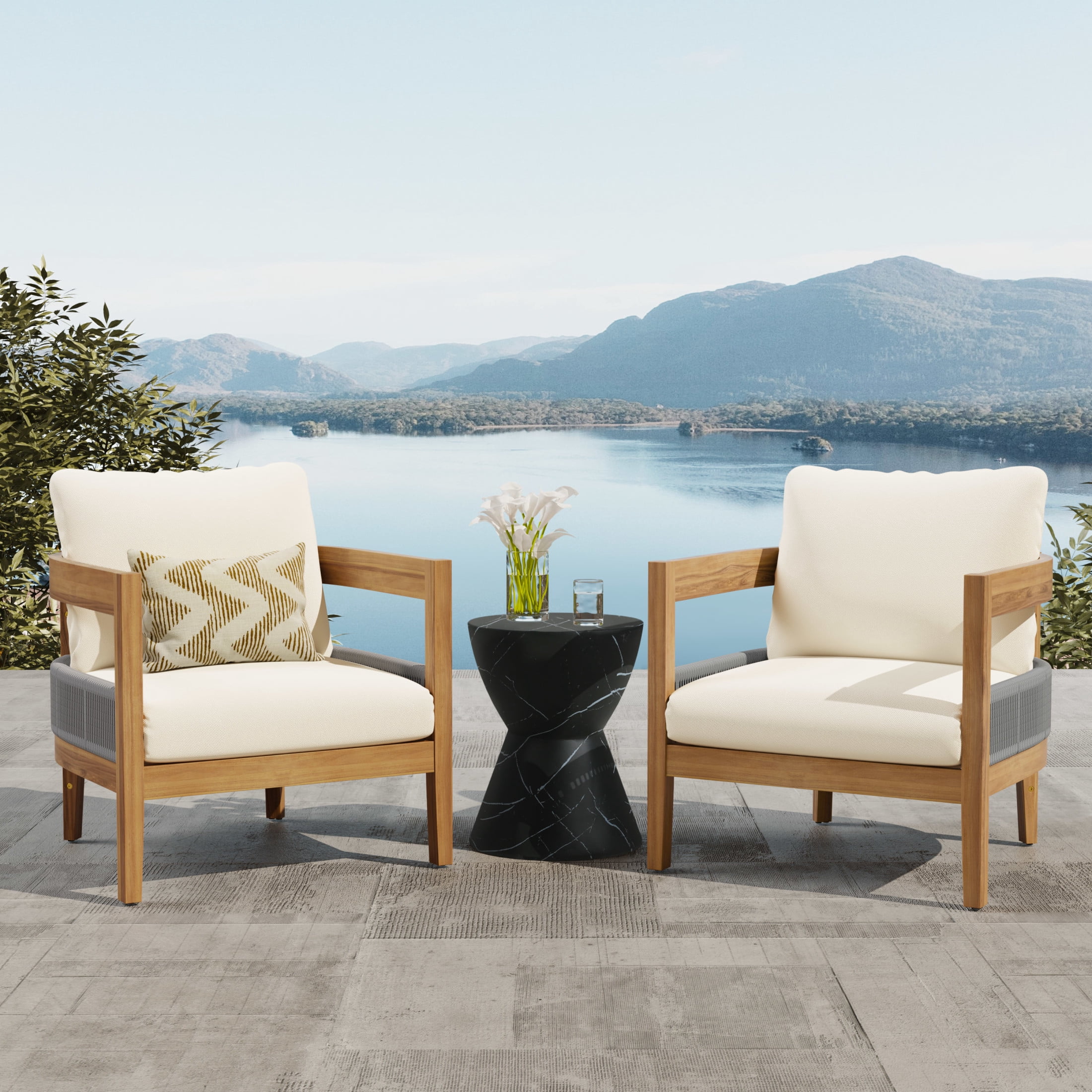 GDF Studio Nordic Style Acacia Wood Outdoor Club Chair with Cushions ... - Spaces With Nordic Outdoor Accents