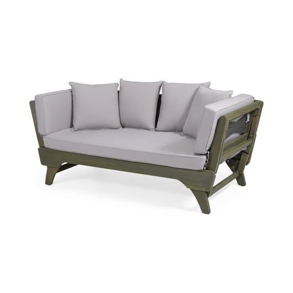 GDF Studio Oceanna Outdoor Acacia Wood and Rope Expandable Daybed with Cushions, Gray and Dark Gray