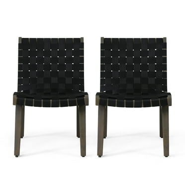 GDF Studio Ocilla Outdoor Acacia Wood and Rope Weave Lounge Chairs, Set of 2, Black and Gray