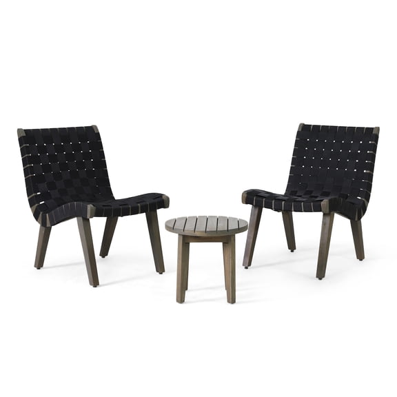 GDF Studio Ocilla Outdoor Rope Weave Chat Set, Black and Gray
