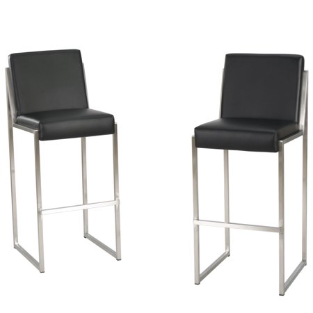 GDF Studio October Black Leather Barstool, Set of 2