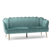 GDF Studio Ohnstad Modern Glam Velvet Channel Stitch 3 Seater Shell Sofa, Turquoise and Gold