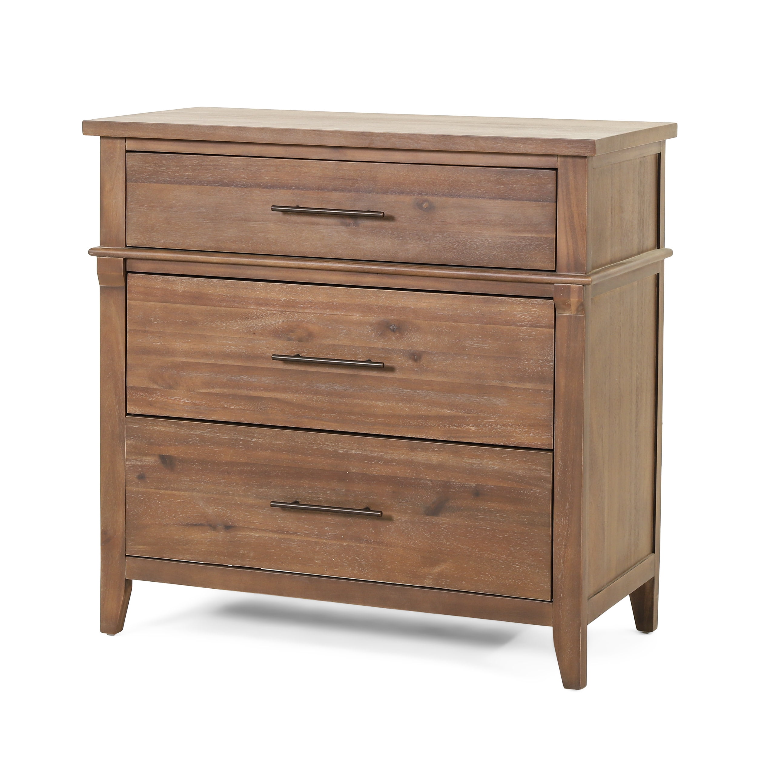 GDF Studio OkiOki Coastal Acacia Wood 3 Drawer Dresser, Light Brown Glaze
