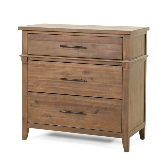 GDF Studio OkiOki Coastal Acacia Wood 3 Drawer Dresser, Light Brown Glaze