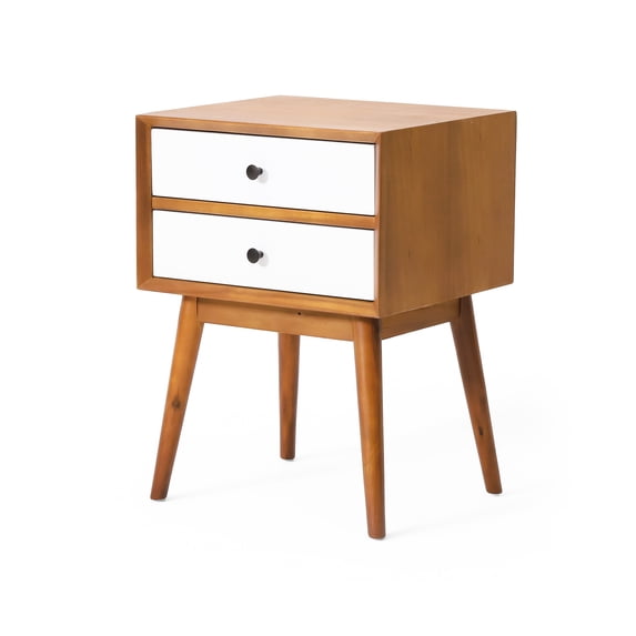 GDF Studio OkiOki Mid Century Nightstand, Natural Oak and White