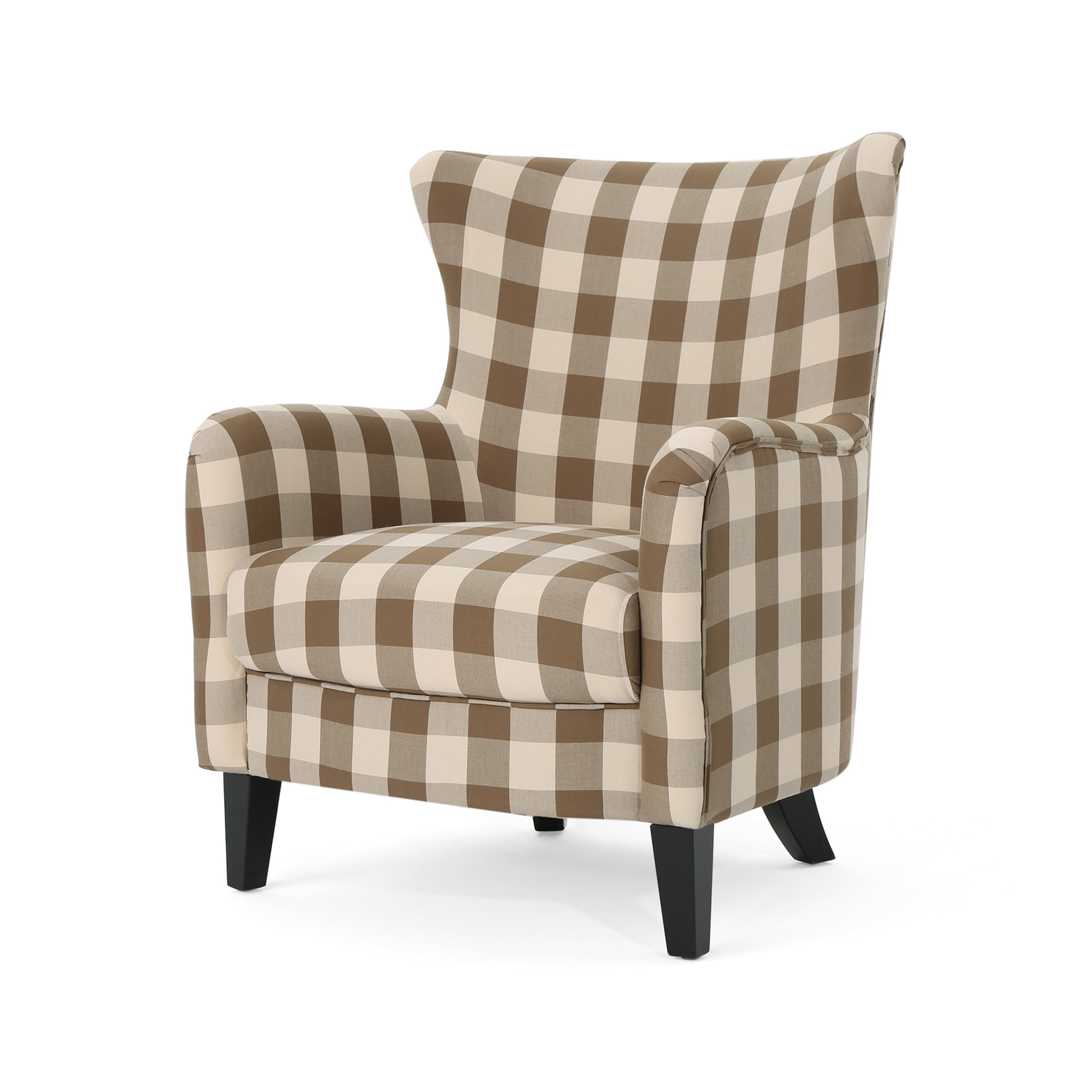 GDF Studio Oliver Wingback Chair Brown Checkerboard Walmart