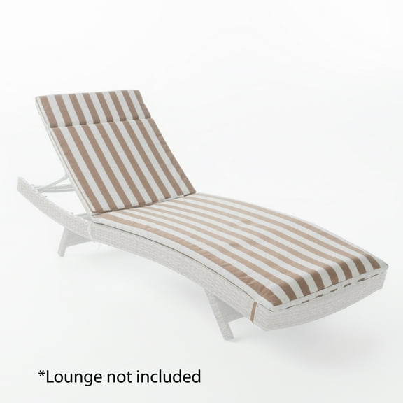 GDF Studio Olivia Outdoor Water Resistant Fabric Chaise Lounge Cushion, Brown and White Striped