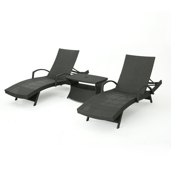 GDF Studio Olivia Outdoor Wicker 3 Piece Adjustable Chaise Lounge Chat Set, Gray