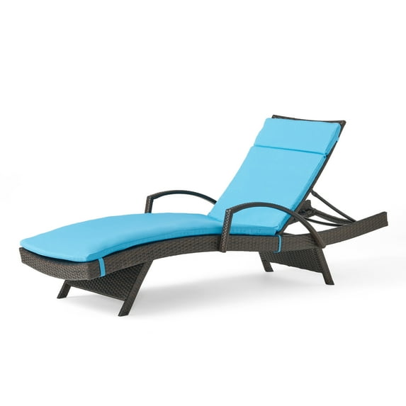 GDF Studio Olivia Outdoor Wicker Adjustable Chaise Lounge with Cushion, Multibrown and Blue