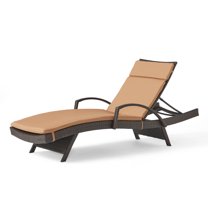 GDF Studio Olivia Outdoor Wicker Adjustable Chaise Lounge with Cushion, Multibrown and Caramel