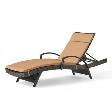 GDF Studio Olivia Outdoor Wicker Adjustable Chaise Lounge with Cushion, Multibrown and Caramel