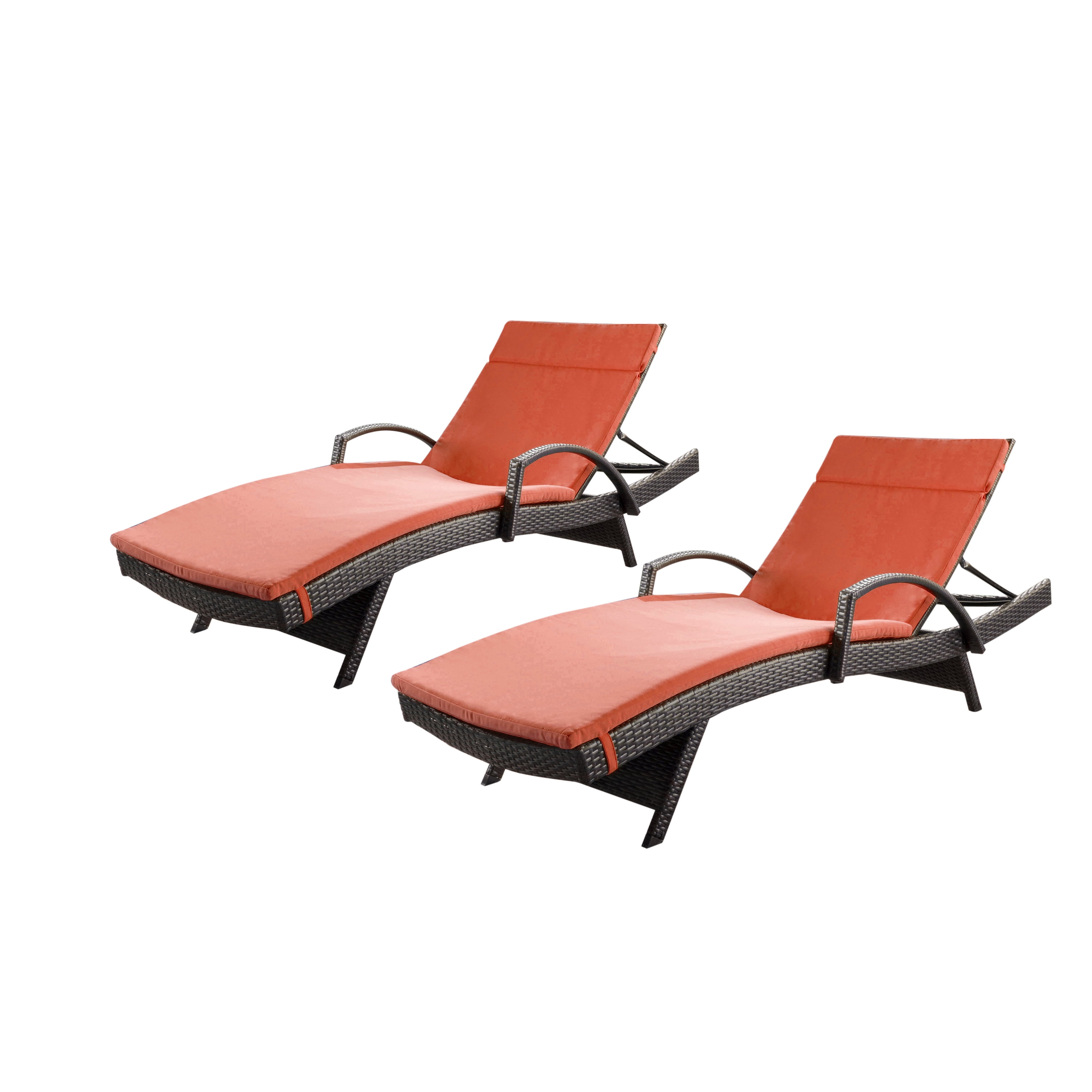 GDF Studio Olivia Outdoor Wicker Adjustable Chaise Lounges with Cushion, Set of 2, Multibrown