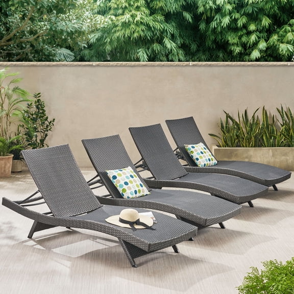 GDF Studio Olivia Outdoor Wicker Armless Adjustable Chaise Lounge, Set of 4, Gray