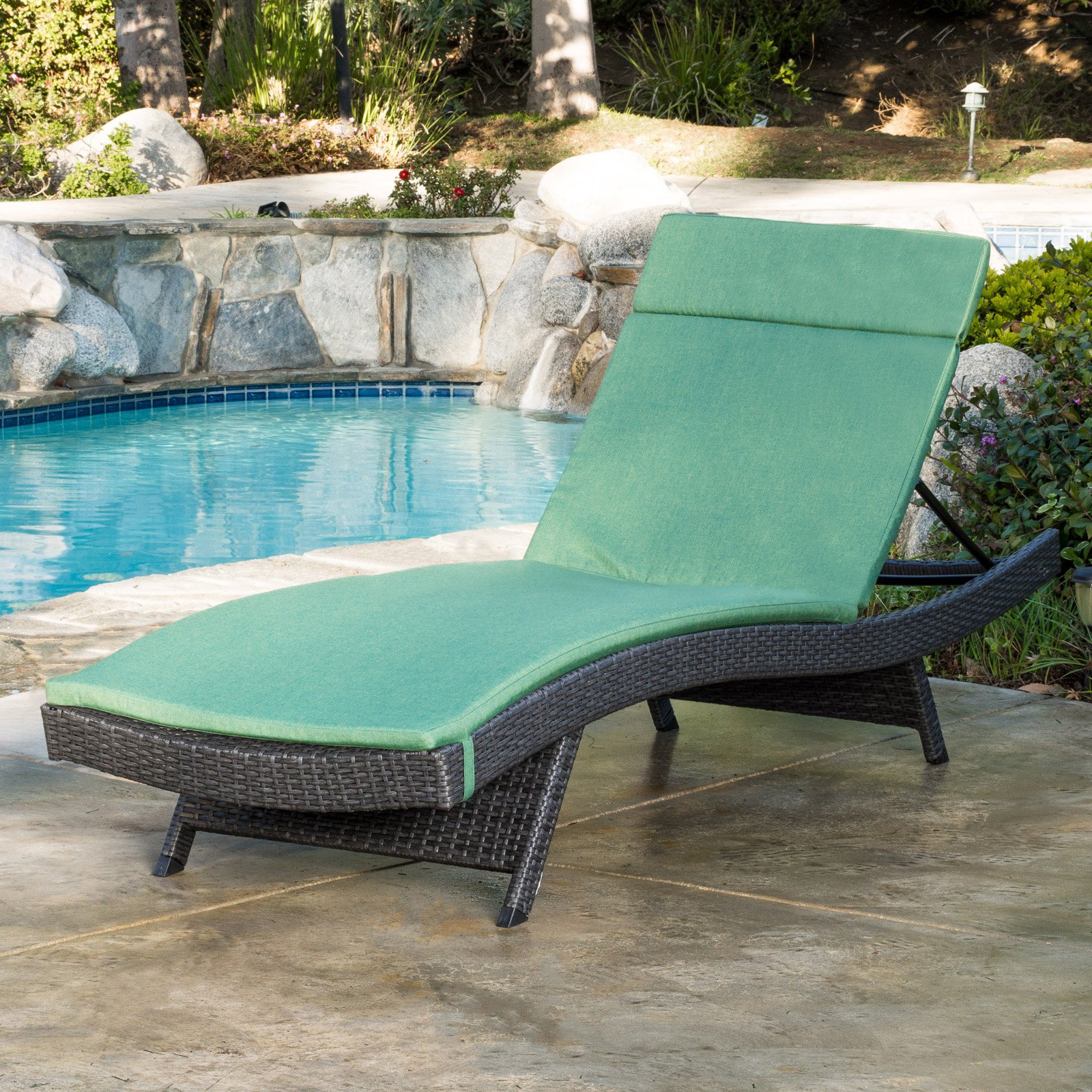 GDF Studio Olivia Outdoor Wicker Armless Adjustable Chaise Lounge with Cushion, Gray and Jungle Green - image 1 of 12