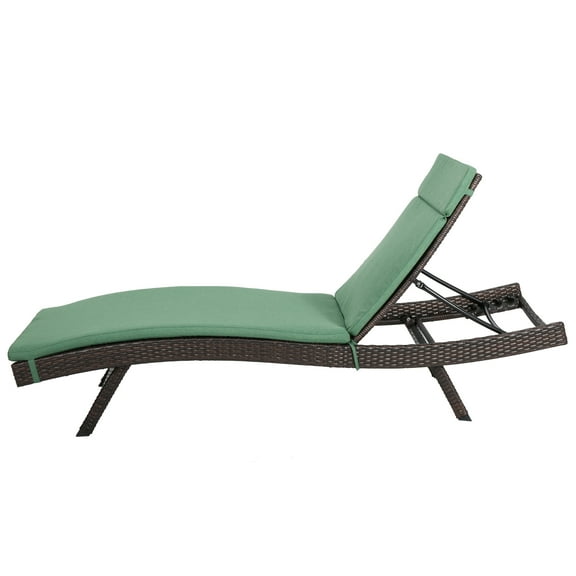 GDF Studio Olivia Outdoor Wicker Armless Adjustable Chaise Lounge with Cushion, Multibrown and Jungle Green