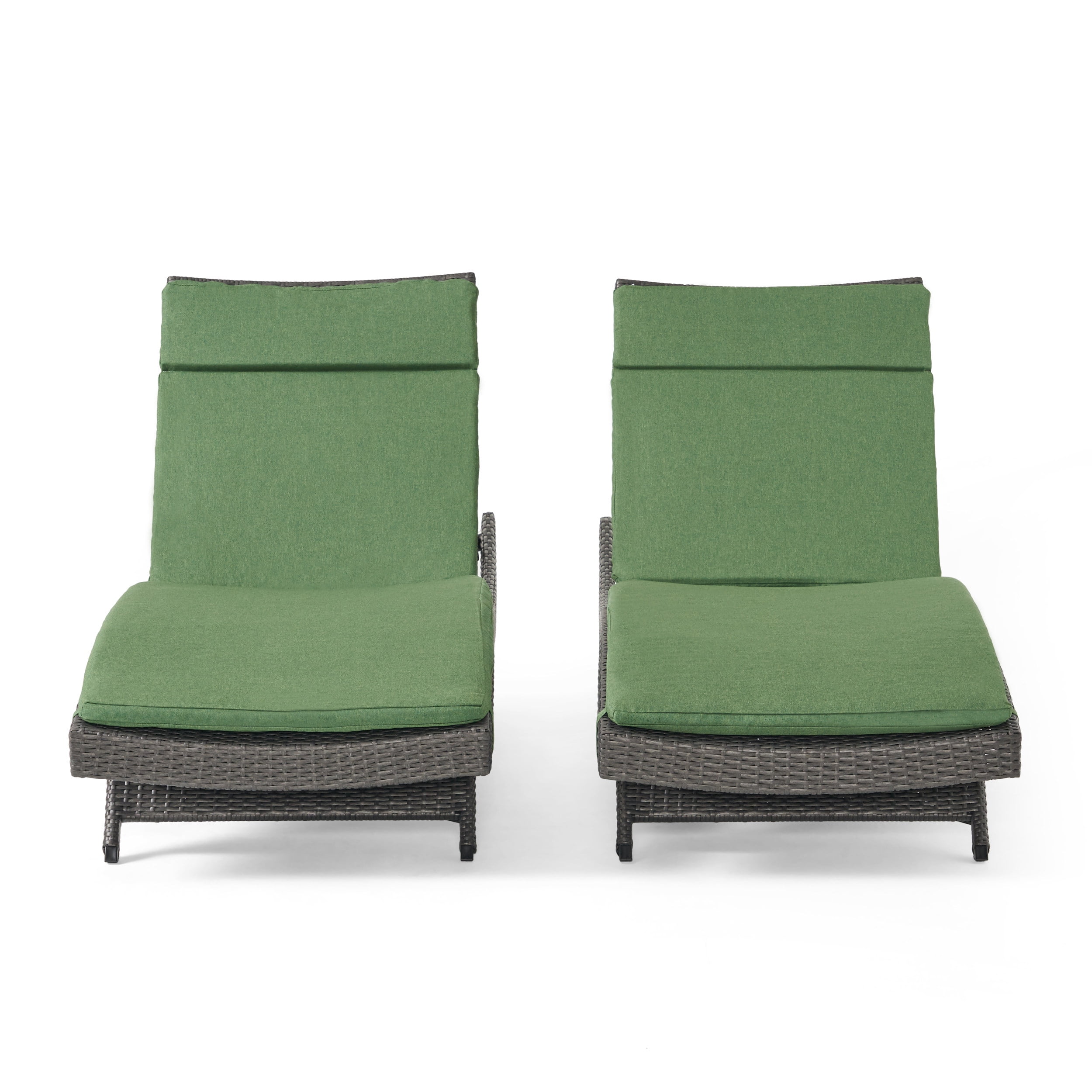 GDF Studio Olivia Outdoor Wicker Armless Adjustable Chaise Lounges with Cushion, Set of 2, Gray